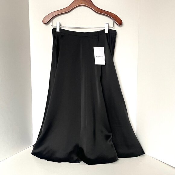 Jill Stuart Black Satin A-Line Skirt Womens 8 Flare Knee Length Cocktail Elegant - Picture 2 of 13